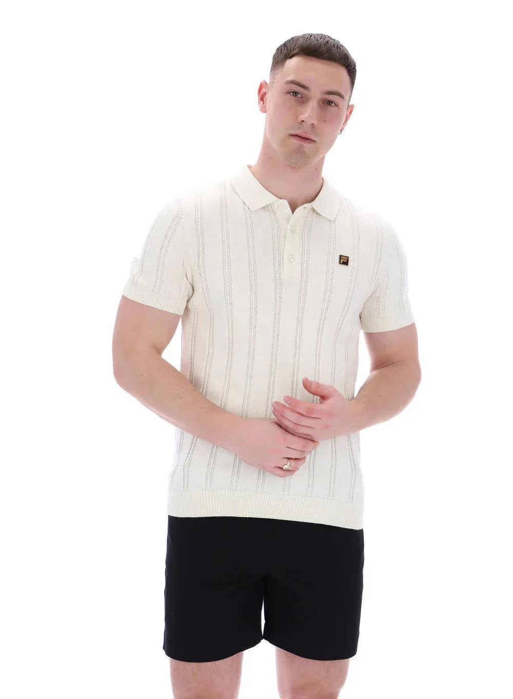Fila Gold Kennedy Textured Stripe Knit Polo Egret - RD1 Clothing