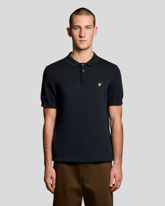 Lyle & Scott Cotton Short Sleeve Knitted Polo Navy