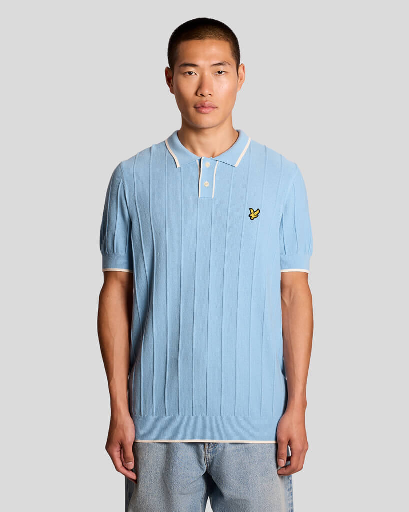 Lyle & Scott Tipped Pique Knitted Polo Chalk Blue - RD1 Clothing