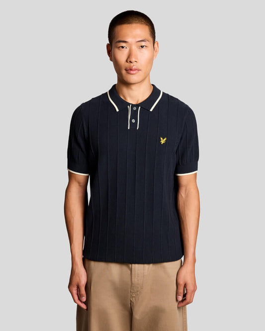 Lyle & Scott Tipped Pique Knitted Polo Navy - RD1 Clothing