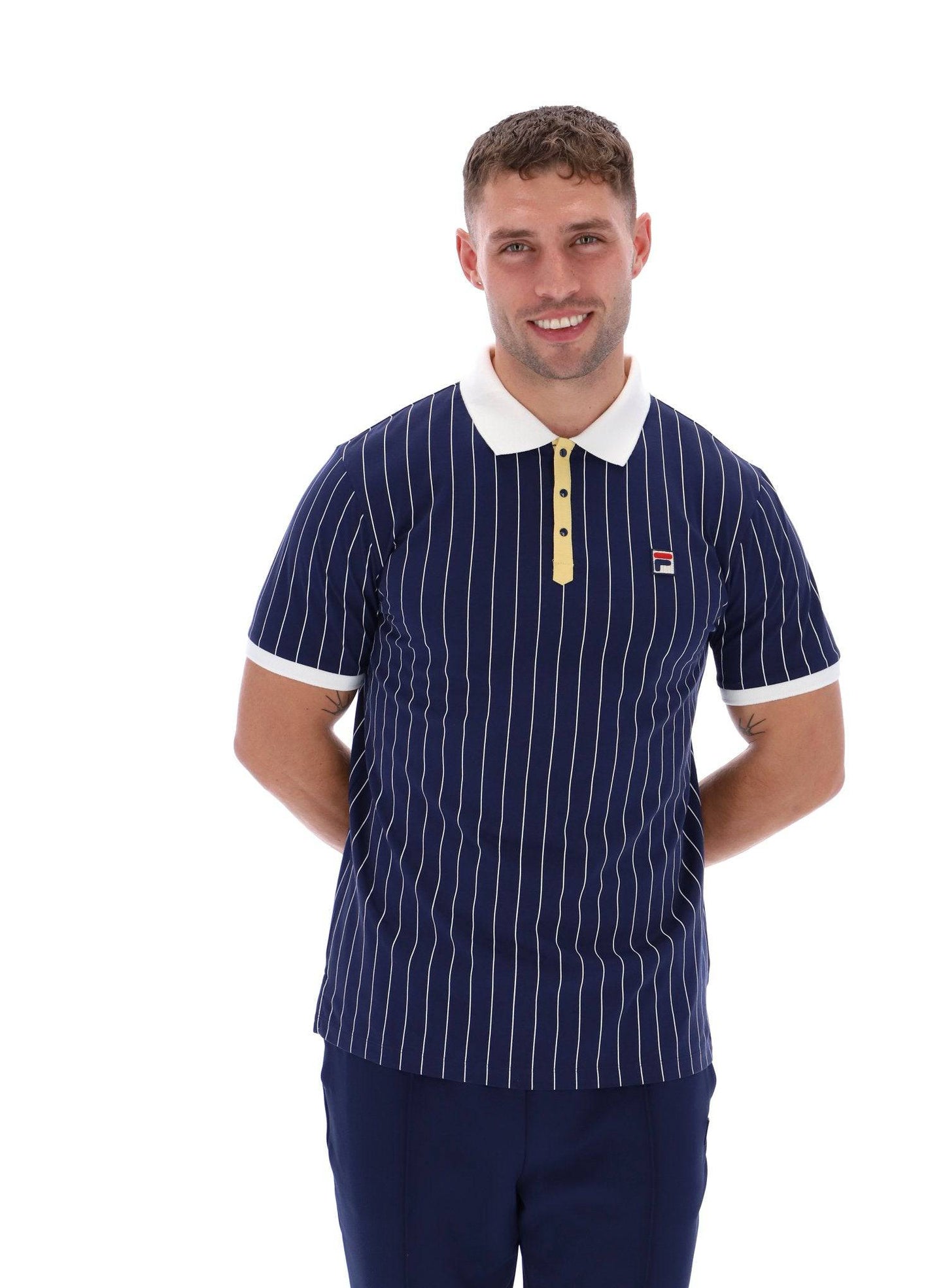 Fila BB1 Classic Vintage Stripped Polo Shirt Navy/Raffia/Gardenia - RD1 Clothing