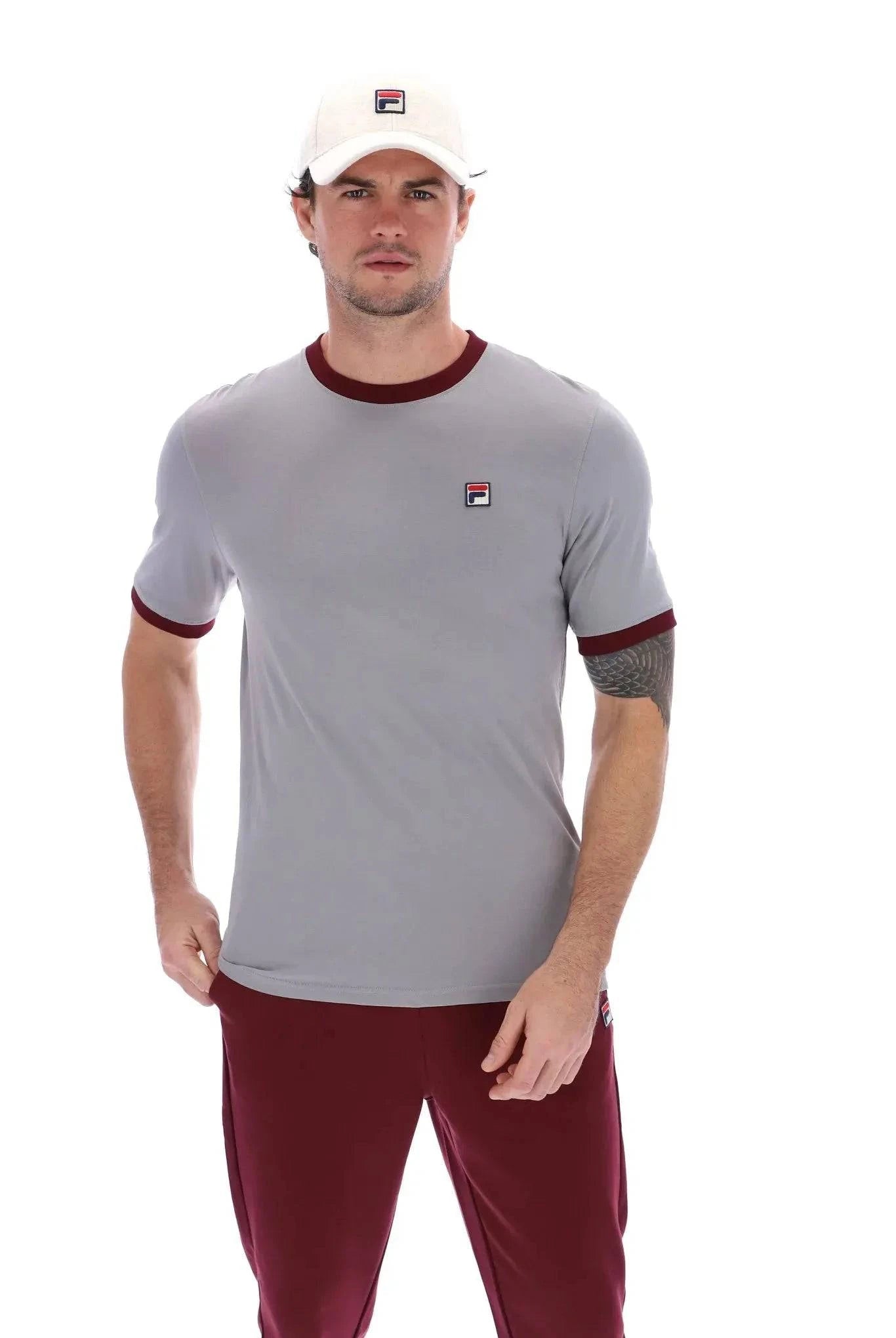 Fila Marconi T-Shirt In Sharkskin/Windsor Wine - RD1 Clothing