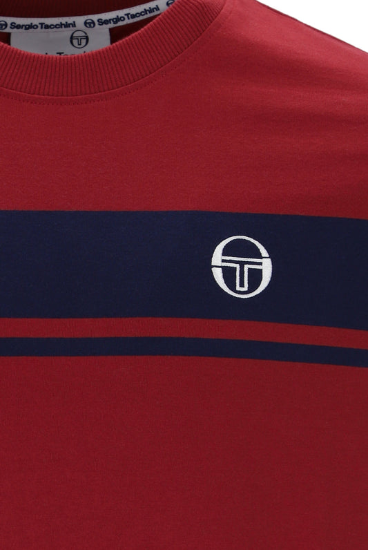 Sergio Tacchini Masters T-Shirt in merlot and maritime blue, featuring a casual fit and branded logo on the front.