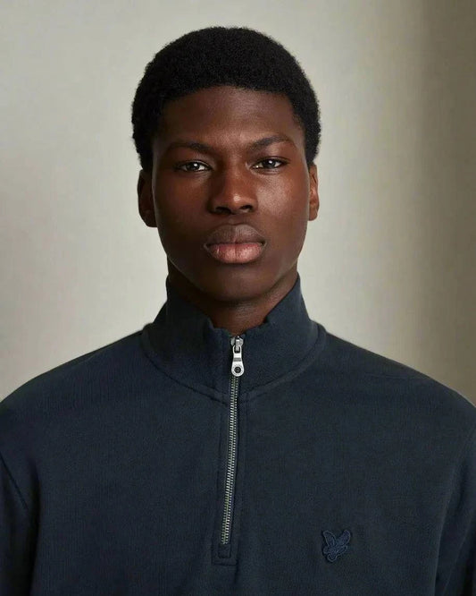 Lyle & Scott Tonal Eagle Quarter Zip Sweat In Dark Navy - RD1 Clothing