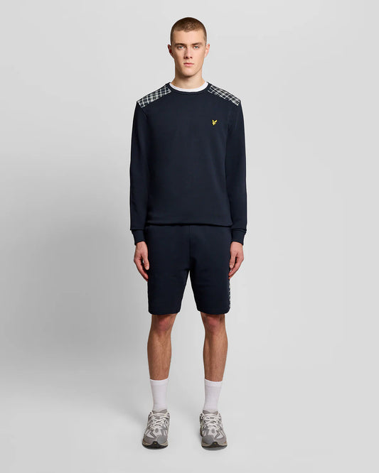 Lyle & Scott Check Panelled Crewneck Sweatshirt Navy