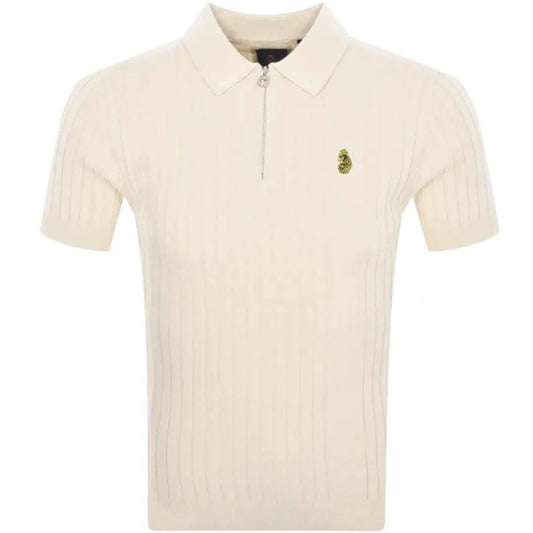 Luke Rib Eye Knitted Polo Shirt In Ecru - RD1 Clothing