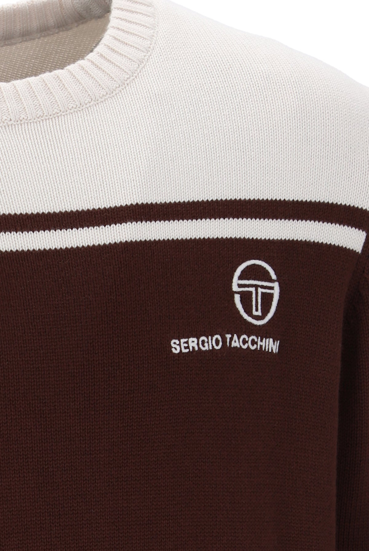 Sergio Tacchini New Young Line crewneck knitted jumper in Potting Soil and Gardenia colors, cozy knitwear for casual wear.