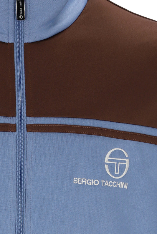 Sergio Tacchini New Young Line track top in country blue and potting soil, with sporty design and zip-up front.