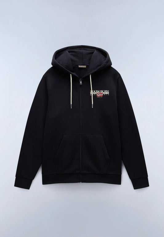 Napapijri B-Aylmer Zip Hood in black, stylish men's jacket with front zipper and hood, perfect for casual outdoor wear.