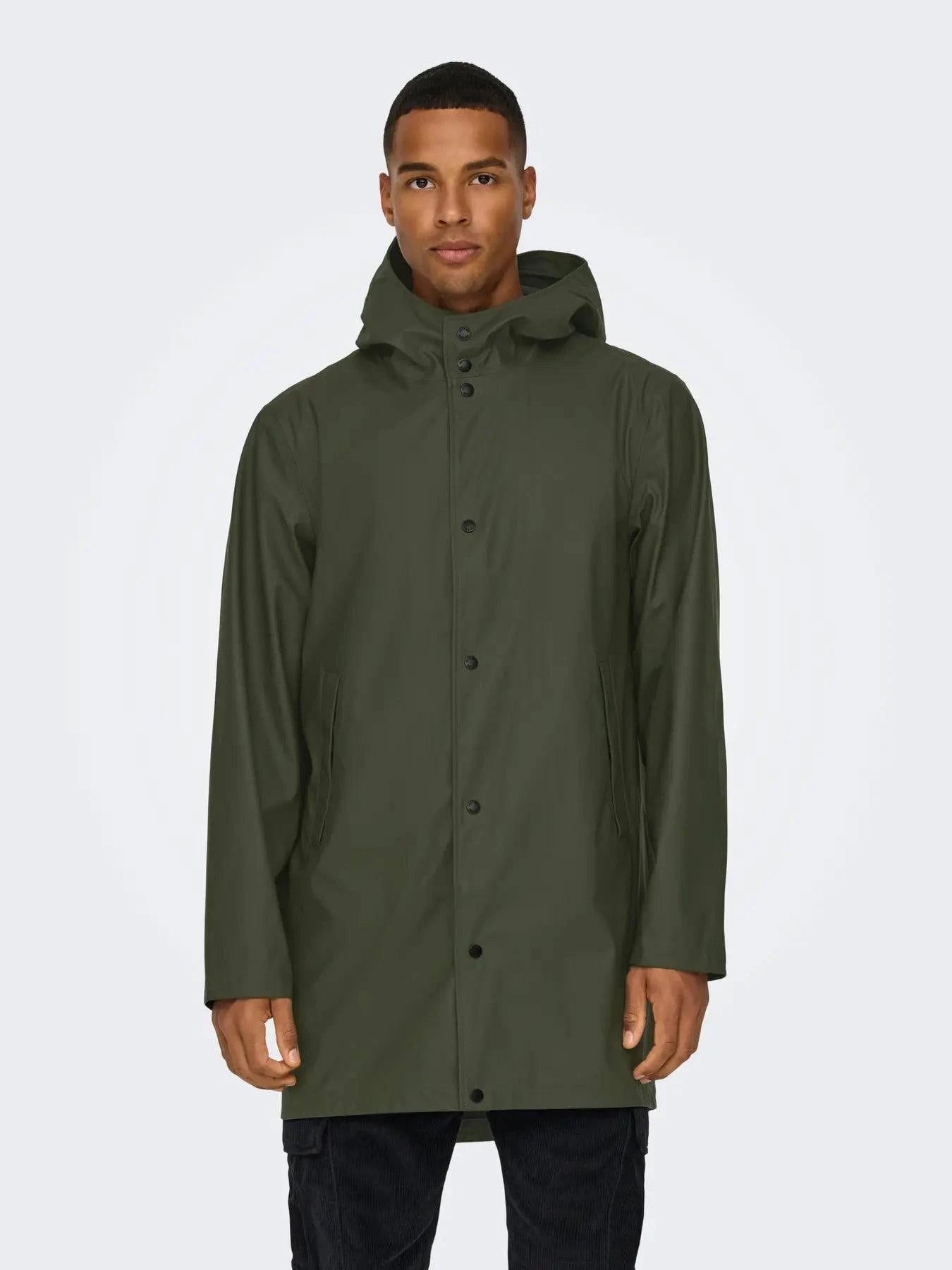 Only and Sons Onslua Rain Coat Green - RD1 Clothing
