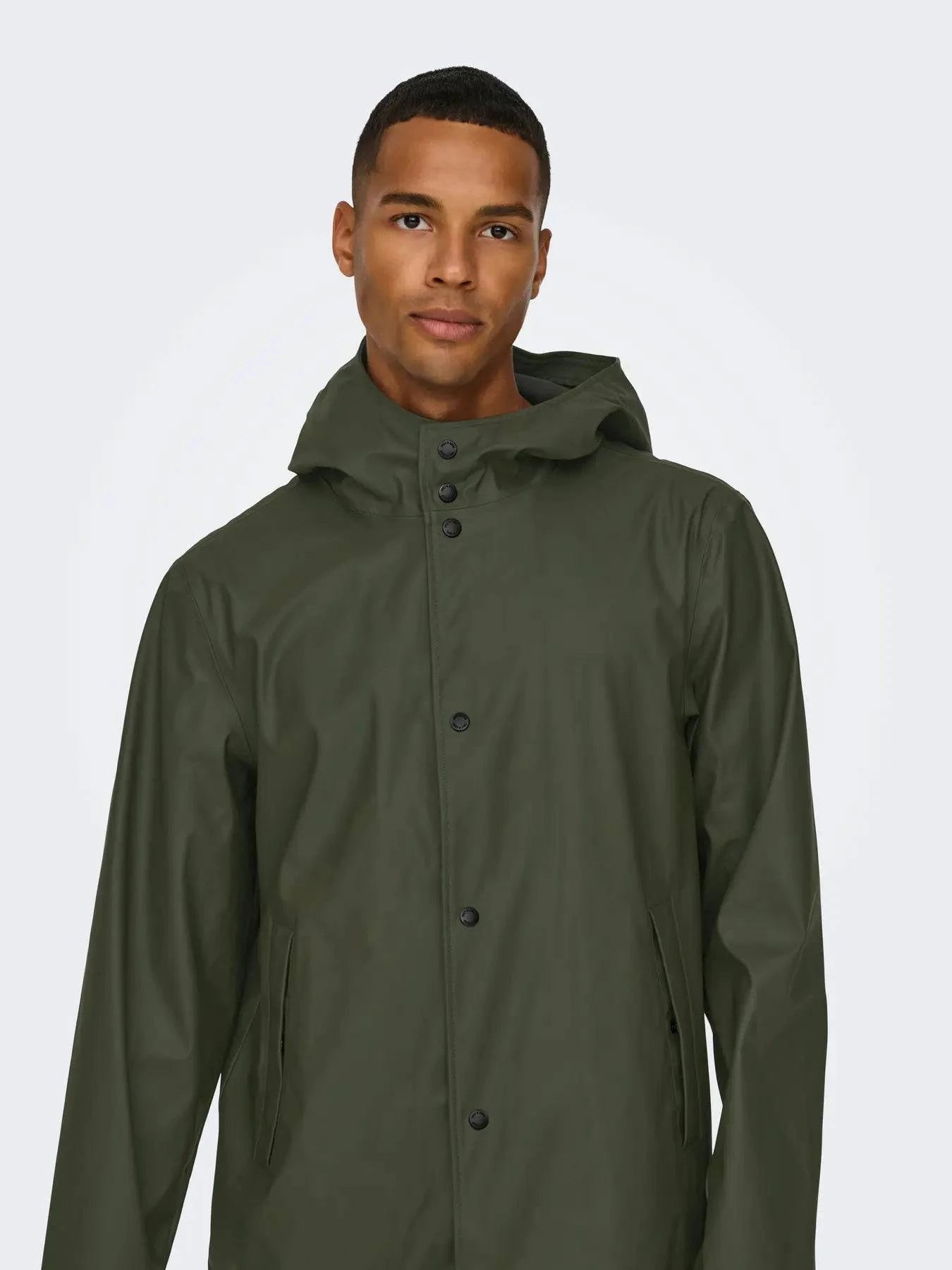 Only and Sons Onslua Rain Coat Green - RD1 Clothing