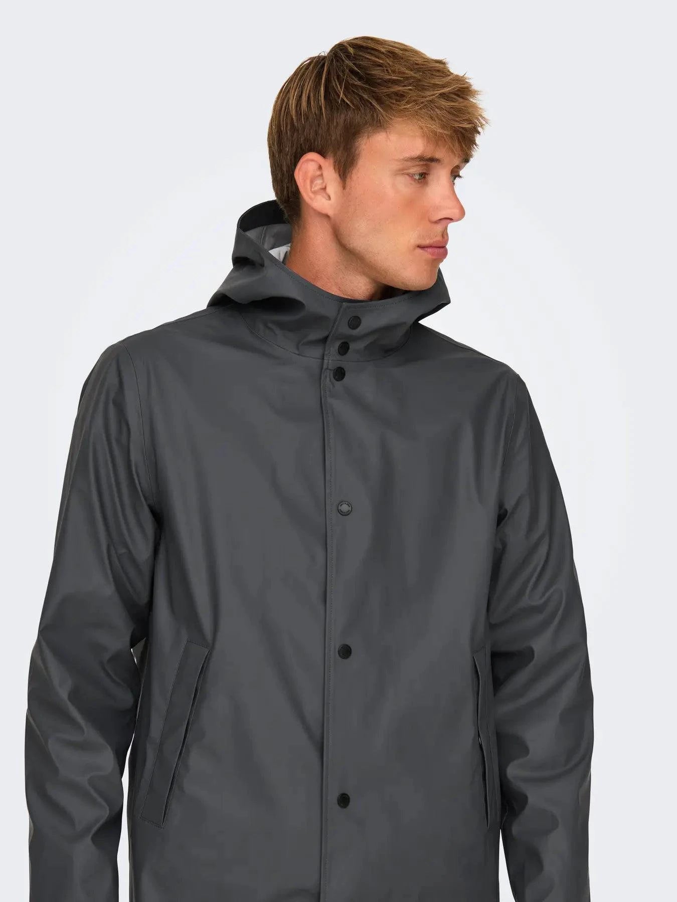 Only and Sons Onsluca Rain Coat Grey - RD1 Clothing