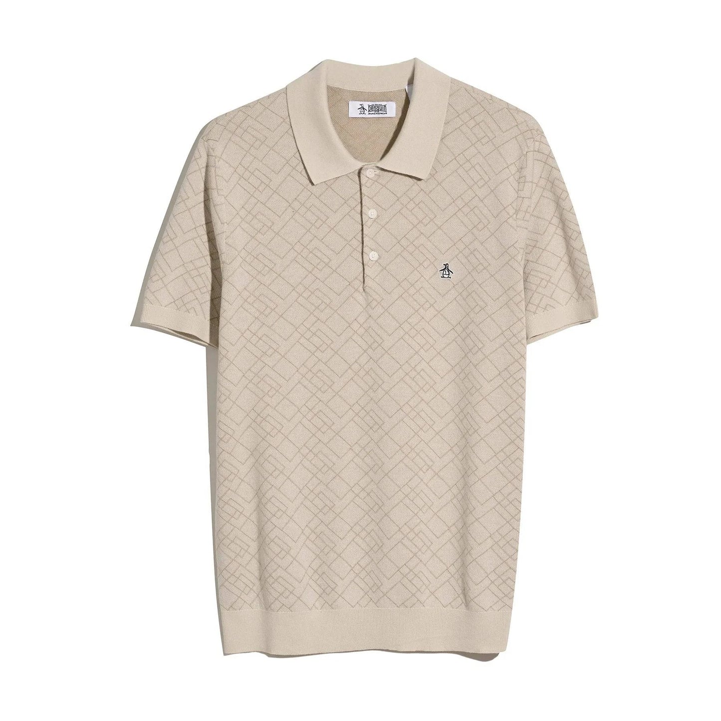 Original Penguin Jaquard Sweater Polo Shirt in Birch - RD1 Clothing