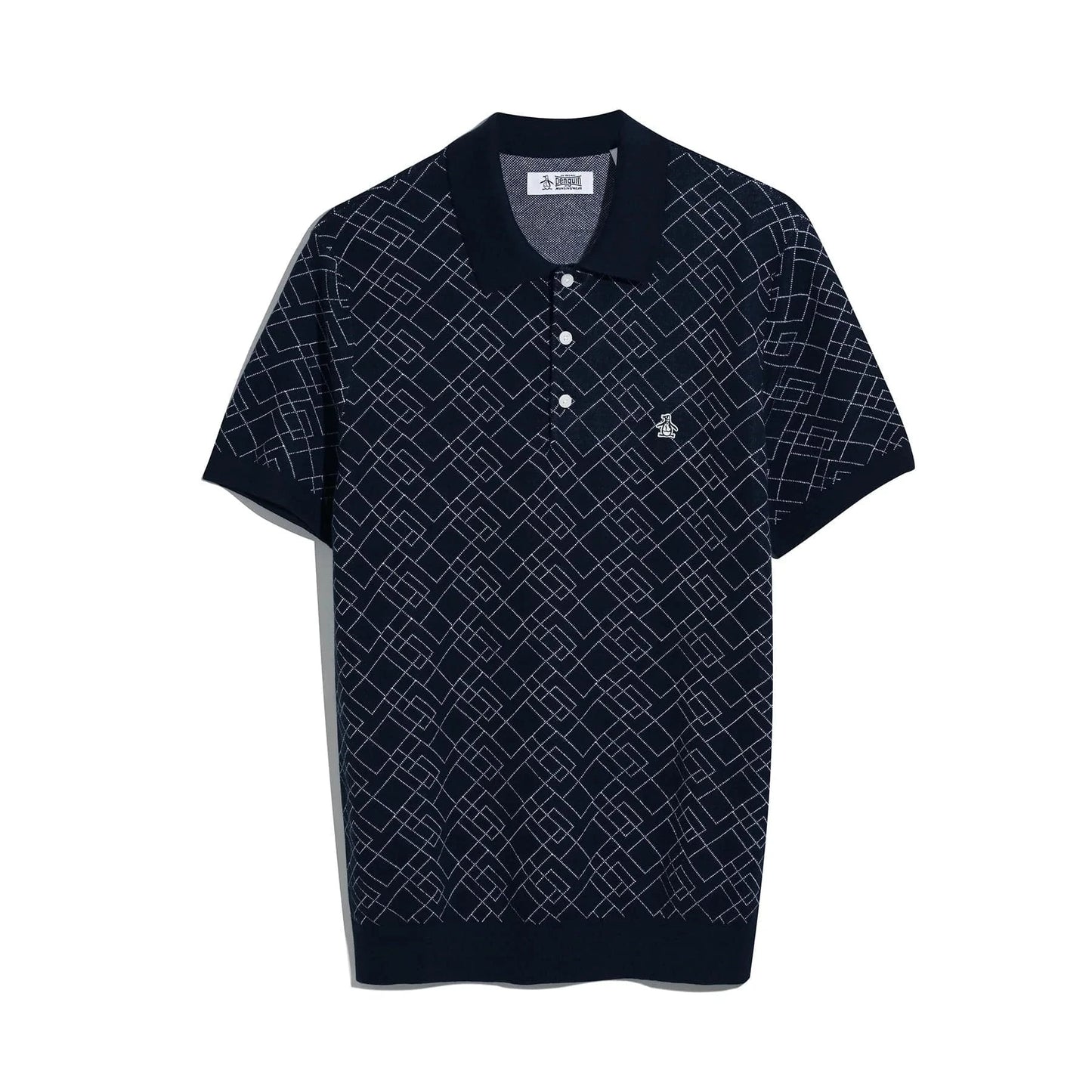 Original Penguin Jaquard Sweater Polo Shirt In Dark Sapphire - RD1 Clothing