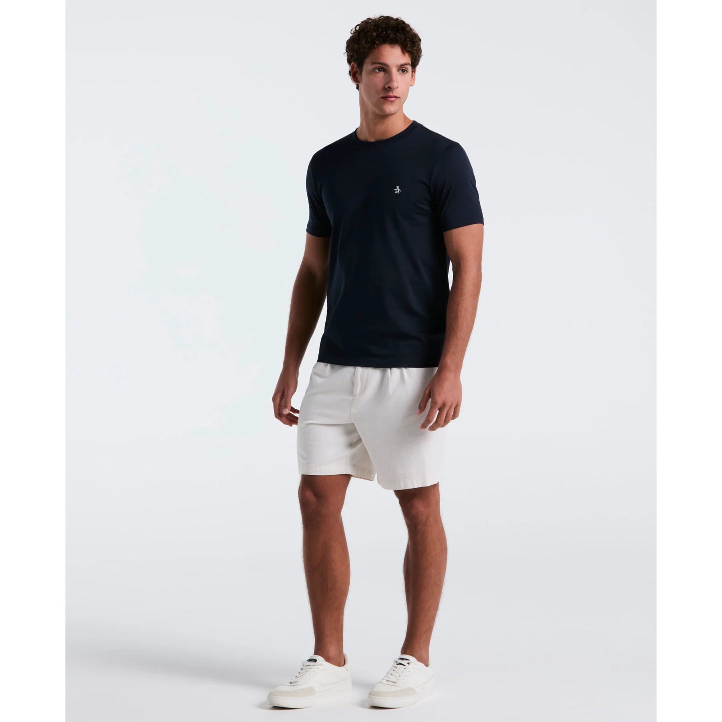 Original Penguin dark sapphire organic cotton T-shirt with pin point embroidered logo, casual and comfortable men's apparel.