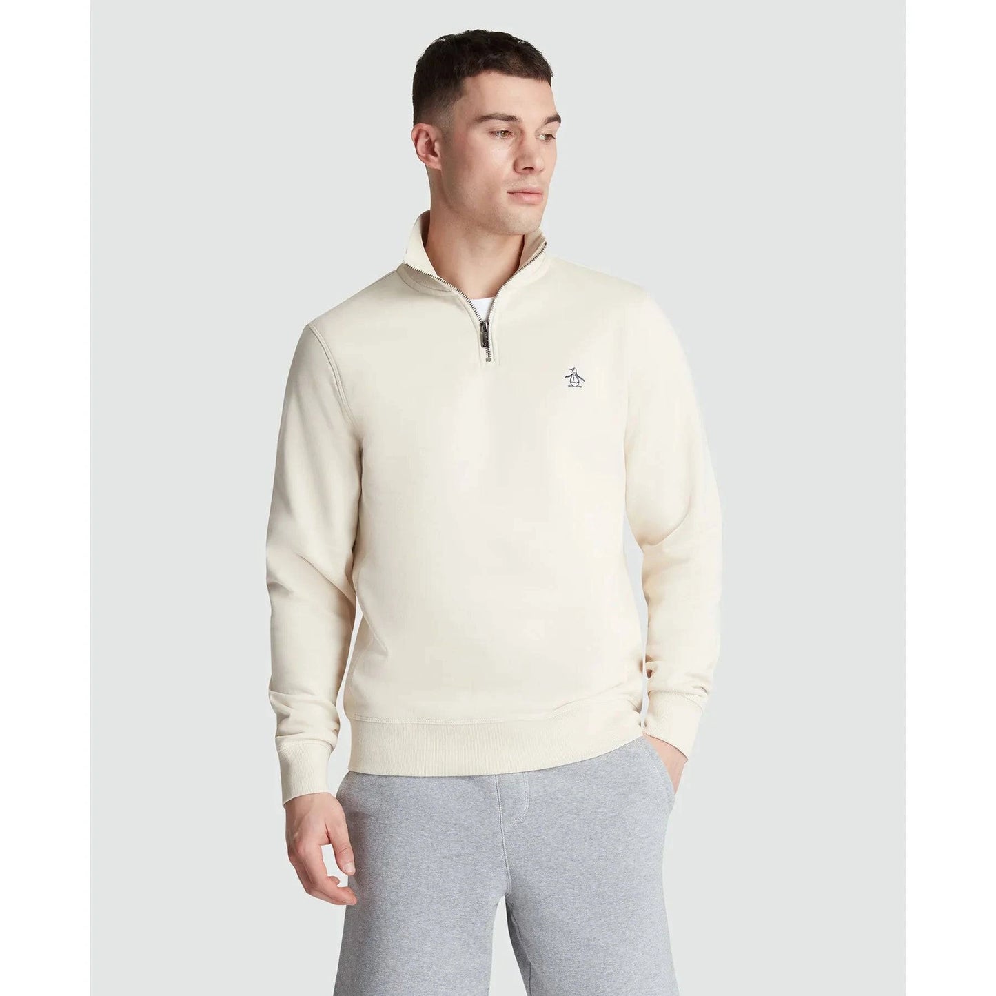 Original Penguin Fleece Quarter Zip Sweatshirt In Birch - RD1 Clothing