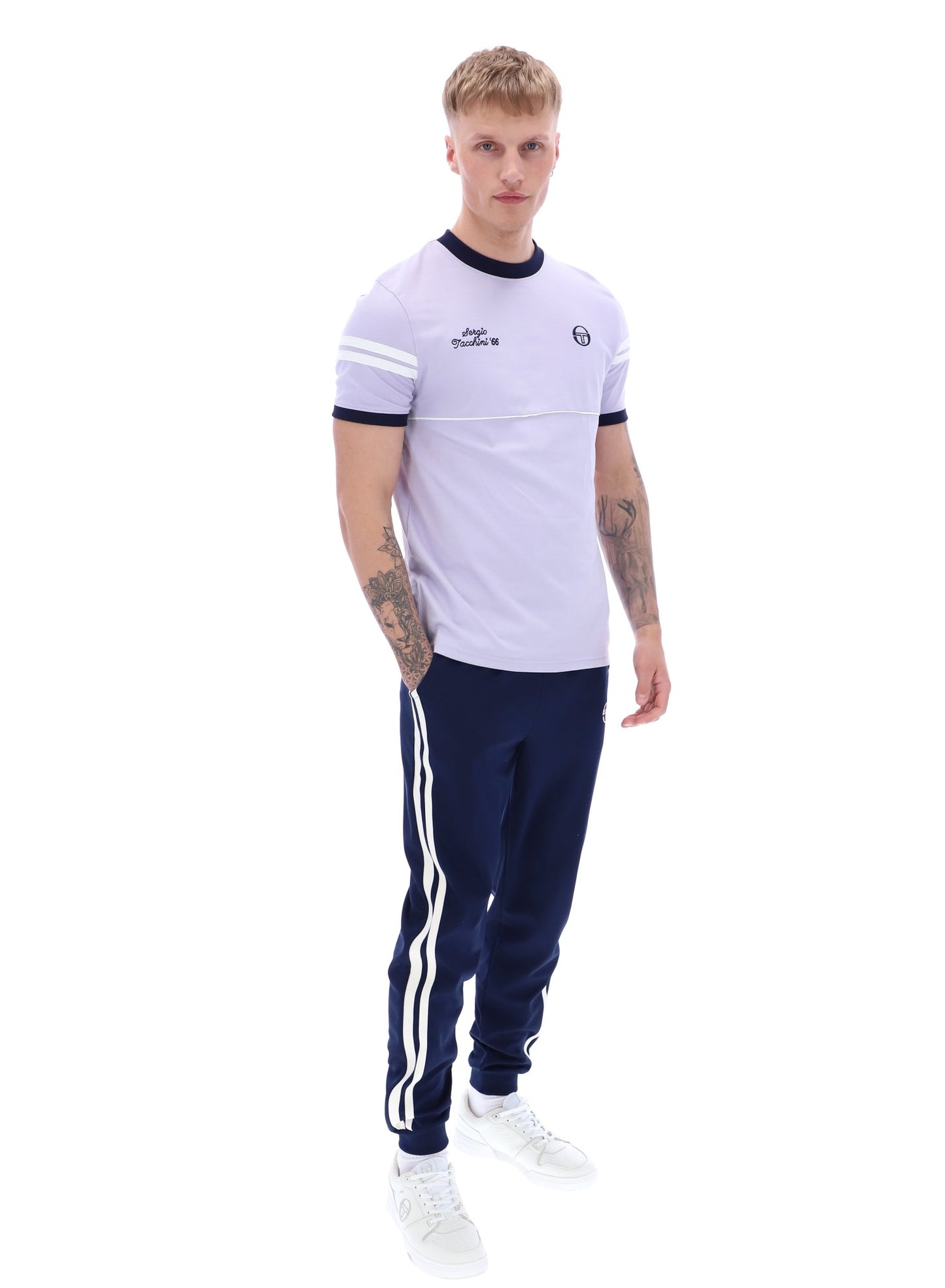 Sergio Tacchini Orion Davis Ringer T-Shirt In Thistle/Maritime Blue/White