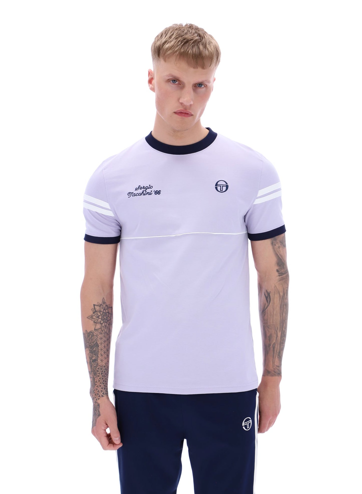 Sergio Tacchini Orion Davis Ringer T-Shirt In Thistle/Maritime Blue/White