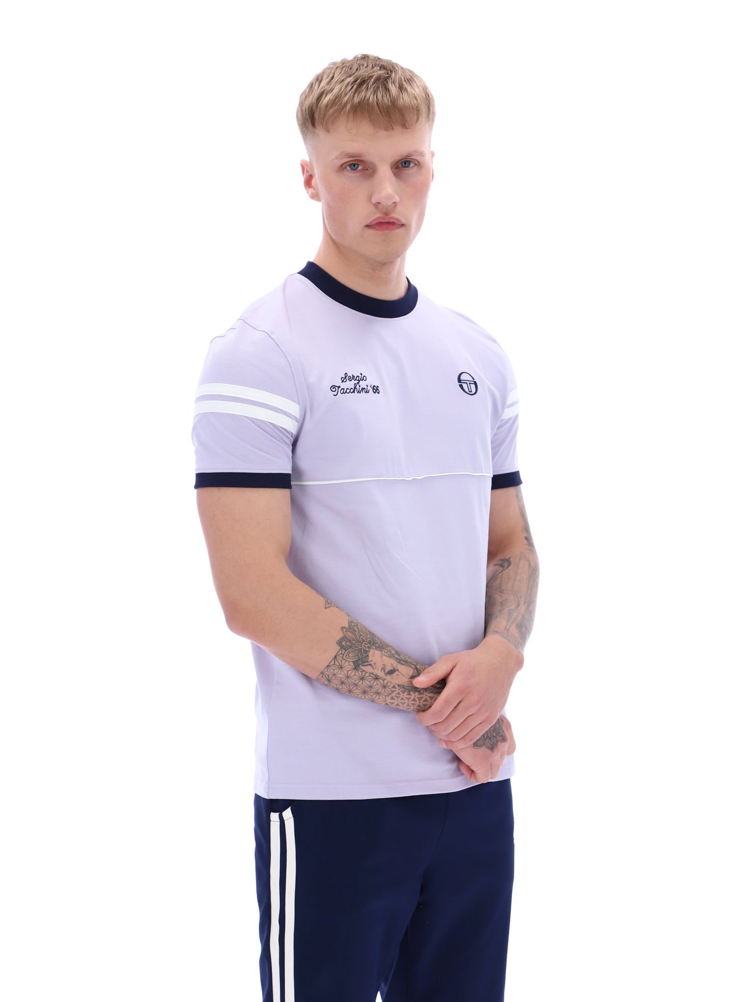 Sergio Tacchini Orion Davis Ringer T-Shirt In Thistle/Maritime Blue/White