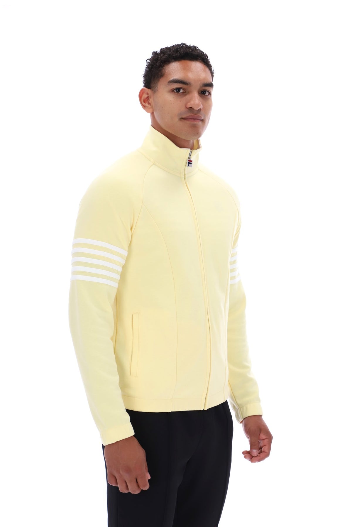 Fila Vintage Patrice 5 Stripe Track Top in double cream and white, featuring a classic sporty design and striped details.