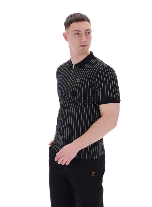 Fila Patton Jacquard Stripe Polo in Black/Egret