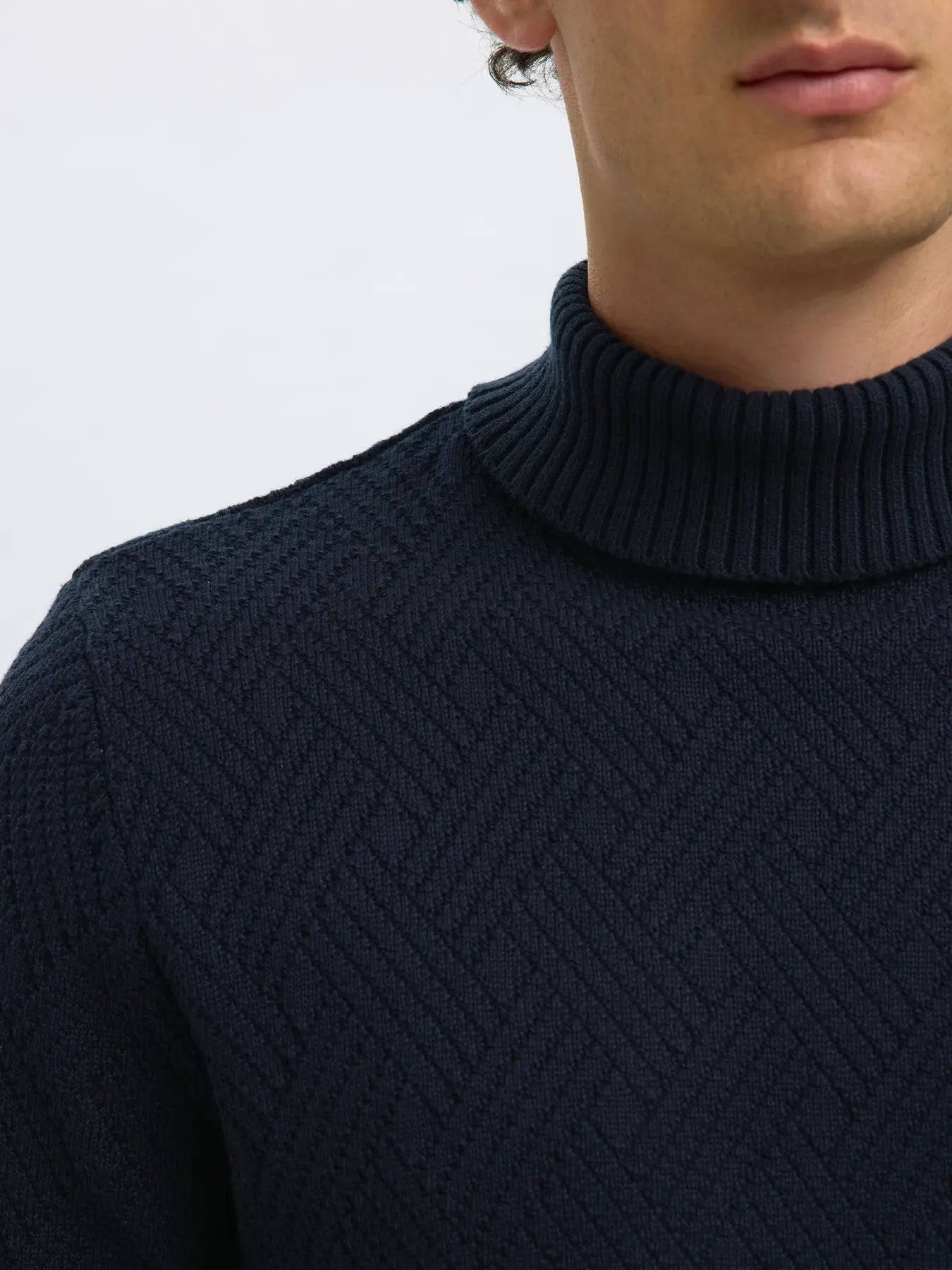 Selected Homme Long Sleeve Knitted Roll Neck Navy