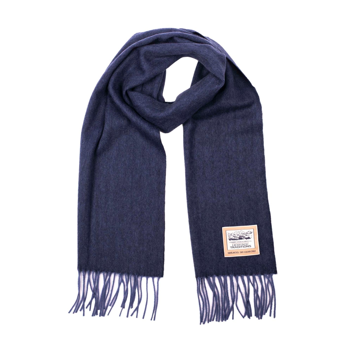 Carlyle Wool Herringbone Scarf Navy