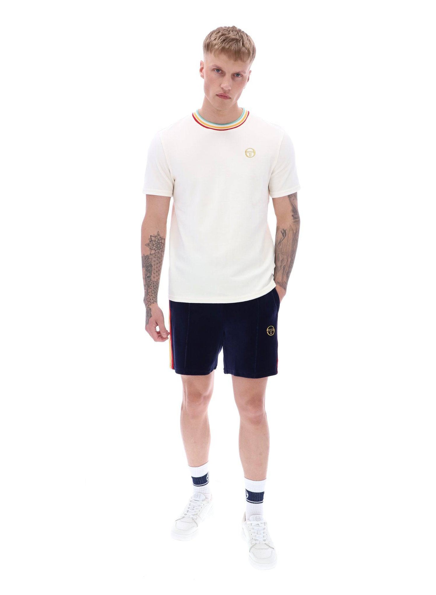 Sergio Tacchini Slice Velour T-shirt in Gardenia/Gold - RD1 Clothing