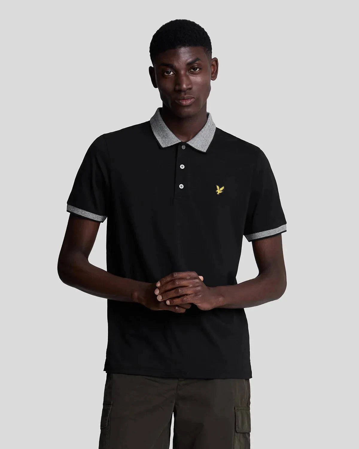 Lyle & Scott Branded Tipped Polo Shirt In Jet Black/ White - RD1 Clothing