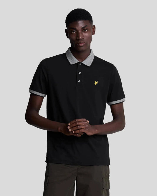 Lyle & Scott Branded Tipped Polo Shirt In Jet Black/ White - RD1 Clothing