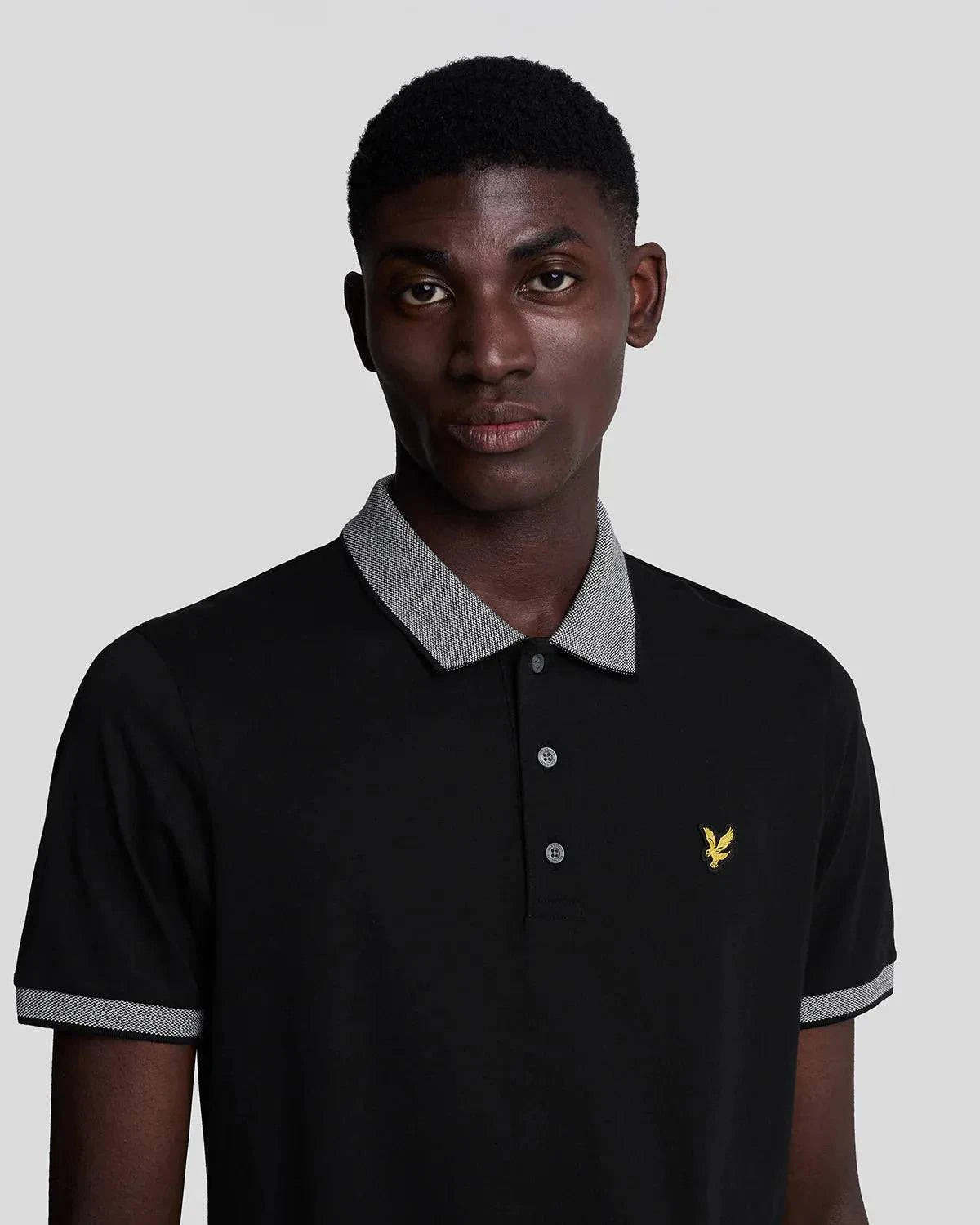 Lyle & Scott Branded Tipped Polo Shirt In Jet Black/ White - RD1 Clothing