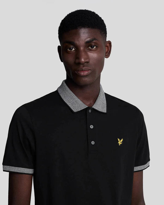 Lyle & Scott Branded Tipped Polo Shirt In Jet Black/ White - RD1 Clothing