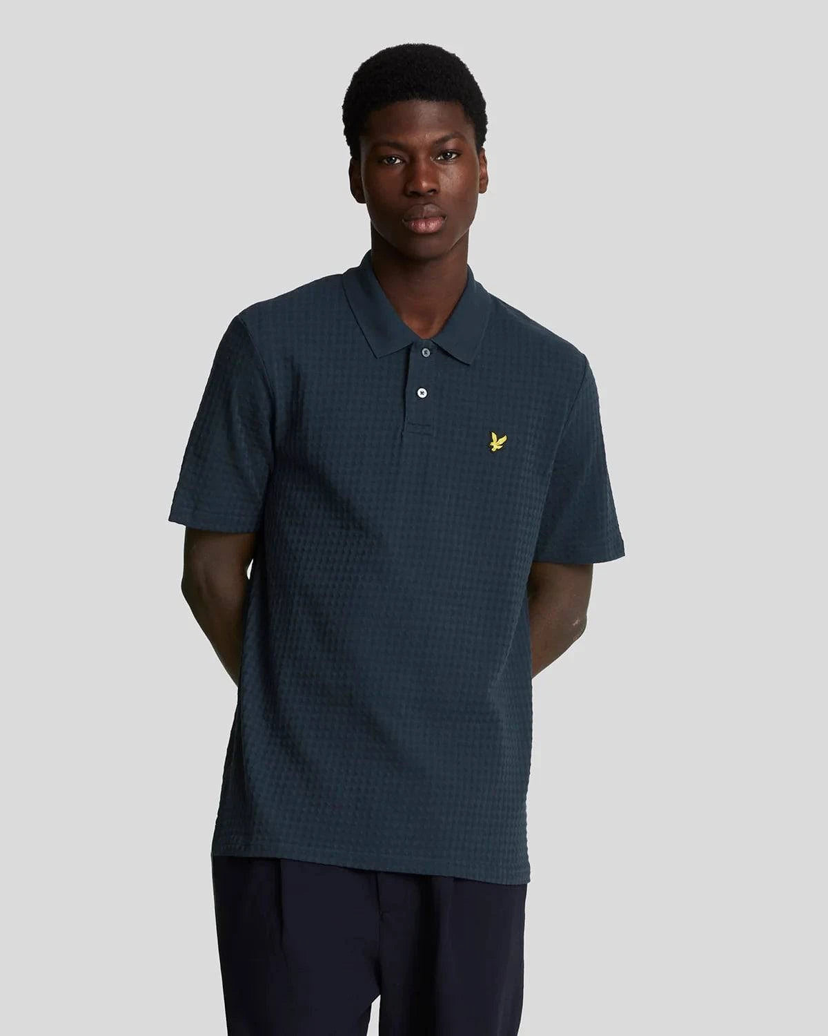 Lyle & Scott Micro Argyle Polo Shirt In Navy - RD1 Clothing