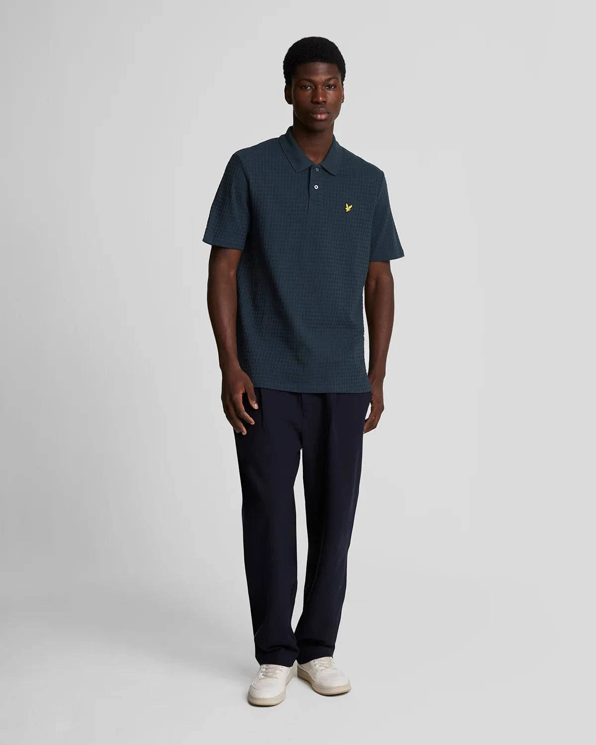 Lyle & Scott Micro Argyle Polo Shirt In Navy - RD1 Clothing