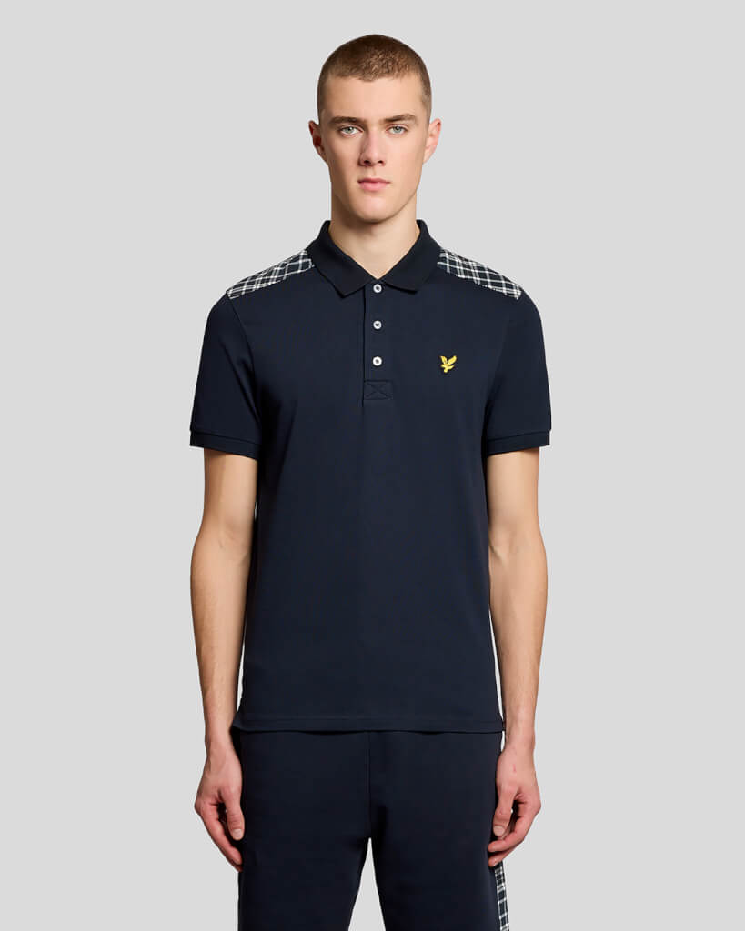 Lyle & Scott Check Panelled Polo Shirt Navy - RD1 Clothing