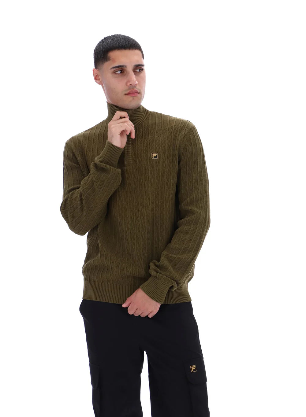 Fila Gold Stevie Quarter Zip Knitted Jumper Dark Olive