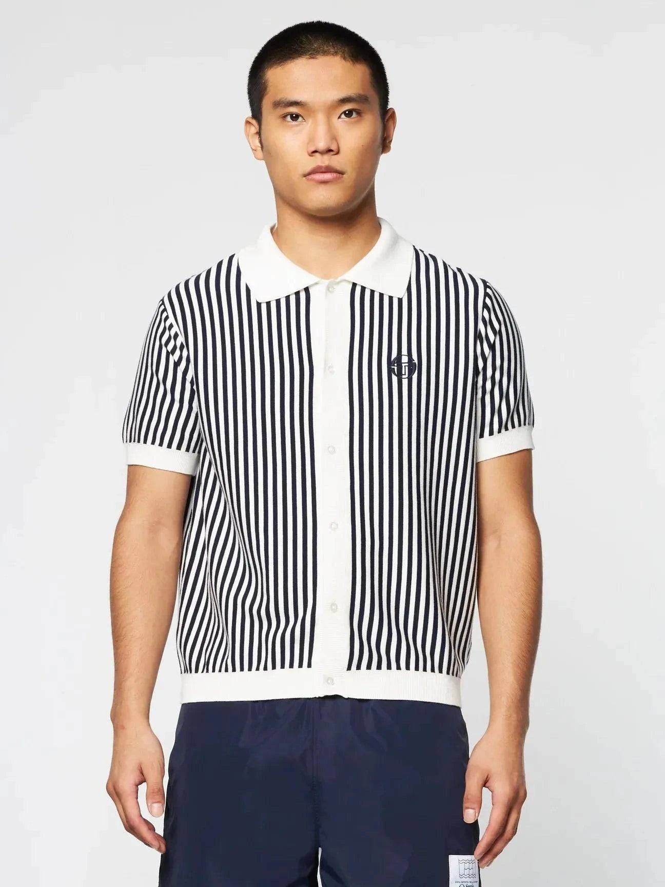 Sergio Tacchini Abramo Knit Polo Shirt In Pearled Ivory/ Maritime Blue - RD1 Clothing