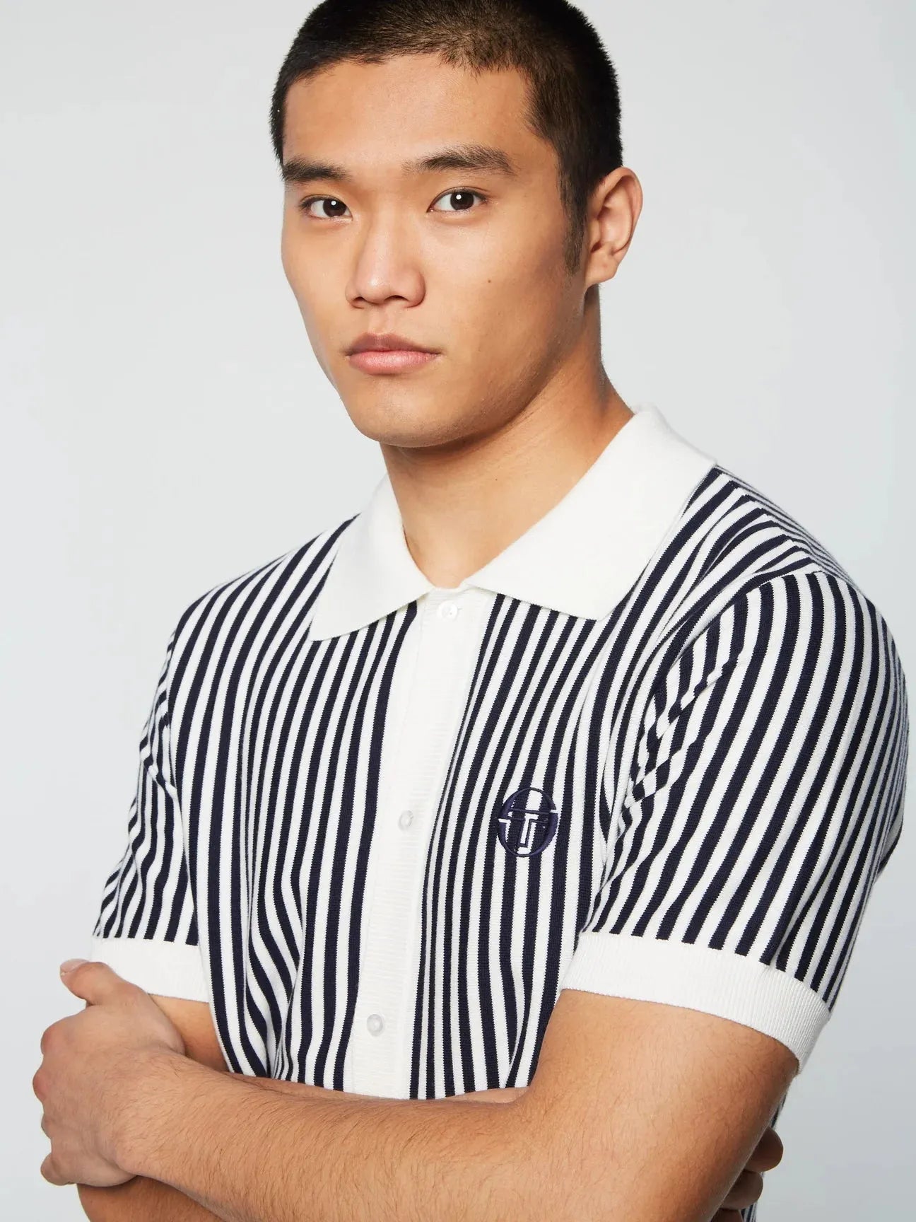 Sergio Tacchini Abramo Knit Polo Shirt In Pearled Ivory/ Maritime Blue