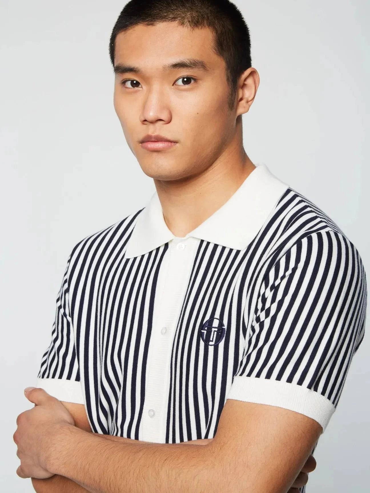 Sergio Tacchini Abramo Knit Polo Shirt In Pearled Ivory/ Maritime Blue - RD1 Clothing