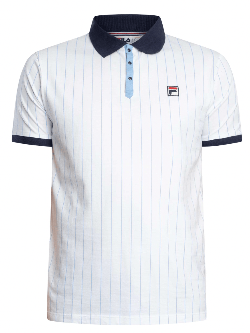 Fila BB1 Classic Vintage Striped Polo Shirt White/Navy/Vista Blue - RD1 Clothing