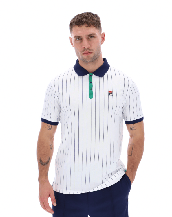 Fila BB1 Classic Vintage Stripped Polo Shirt White/Green/Navy - RD1 Clothing