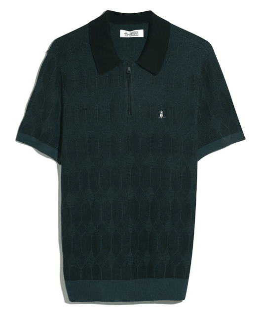 Original Penguin Novelty Jacquard 1/4 Zip Polo Shirt Reflecting Pond - RD1 Clothing
