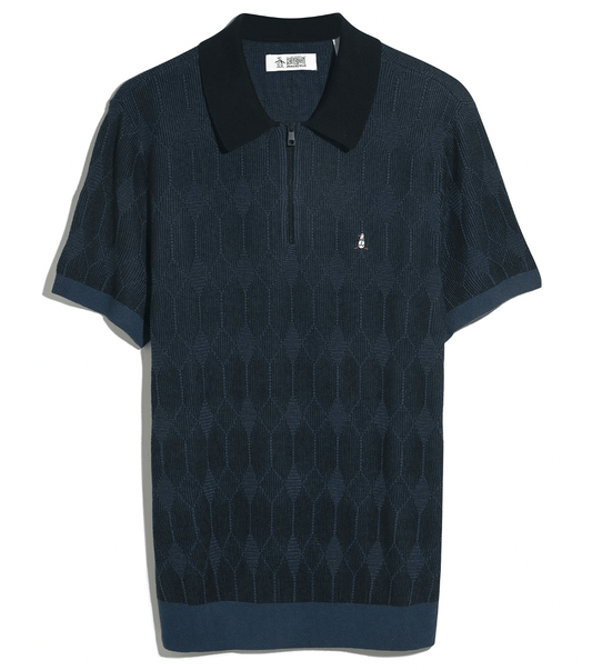 Original Penguin Novelty Jacquard 1/4 Zip Polo Shirt Sargasso Sea - RD1 Clothing