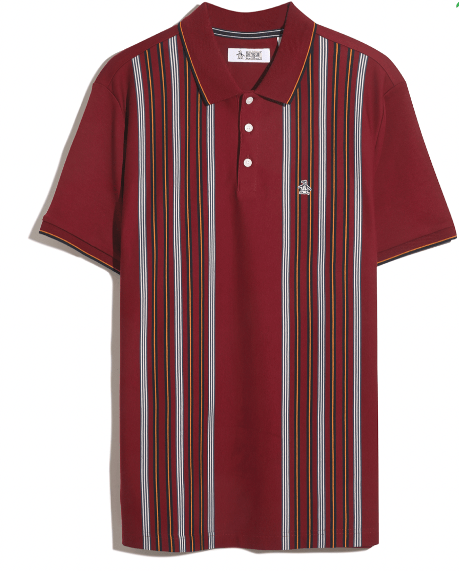 Original Penguin Interlock Vertical Stripe Polo Shirt Cabernet - RD1 Clothing