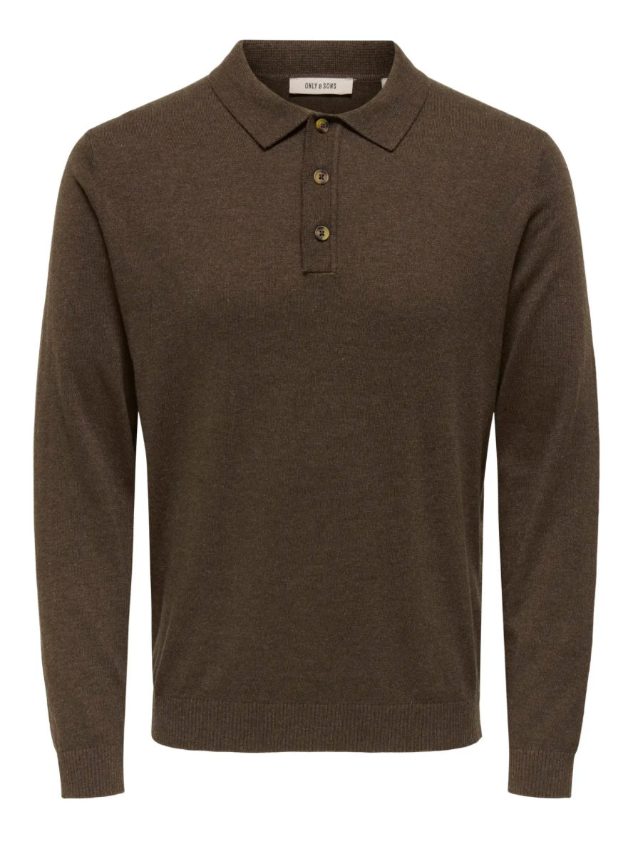 Only & Sons Onsloui Long Sleeve Knitted Polo Brown - RD1 Clothing