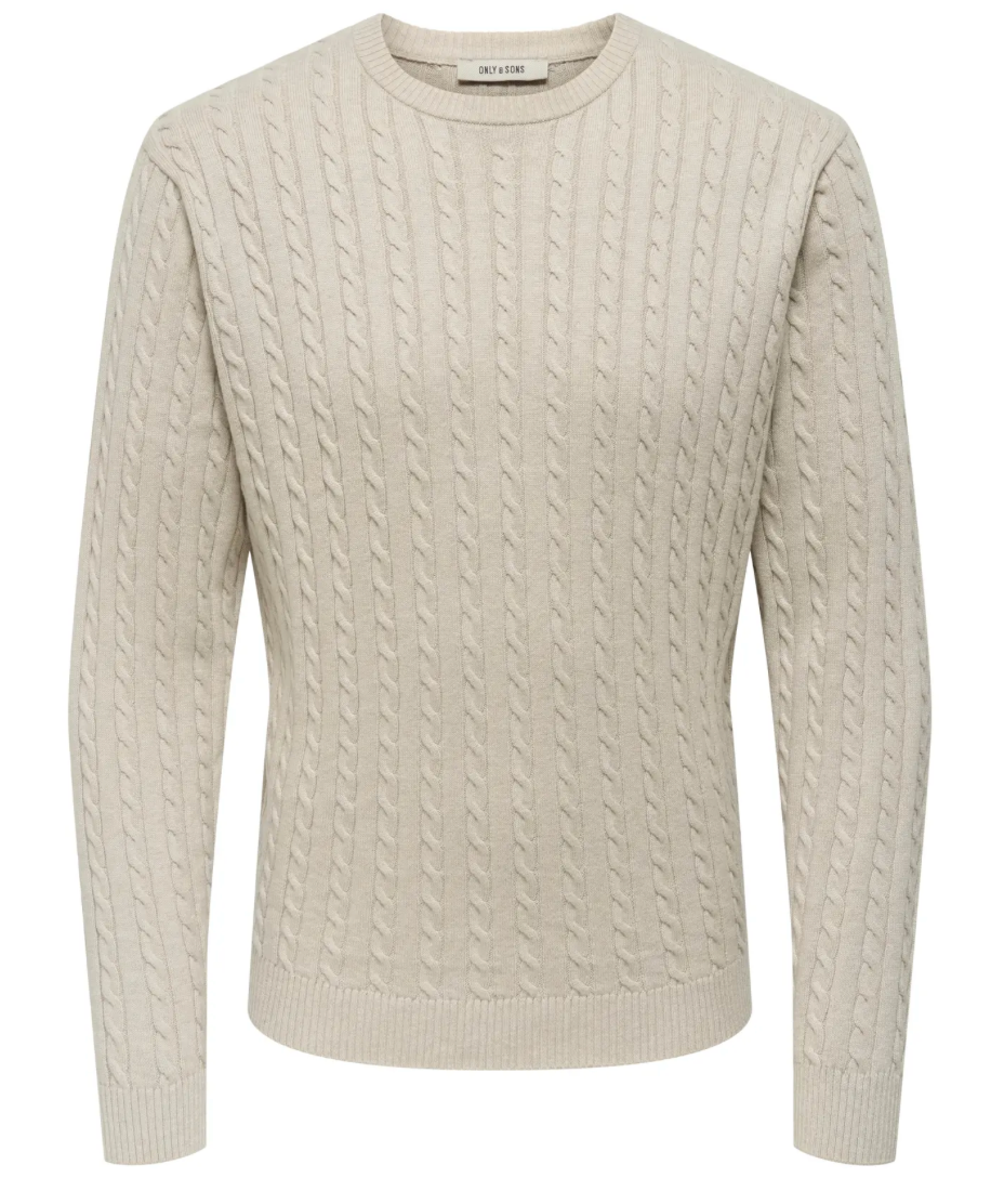 Only & Sons Cable Crew Knitted Jumper Oatmeal - RD1 Clothing