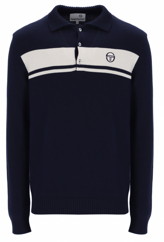 Sergio Tacchini Damarindo Long Sleeve Knitted Polo Shirt Navy/Gardenia - RD1 Clothing