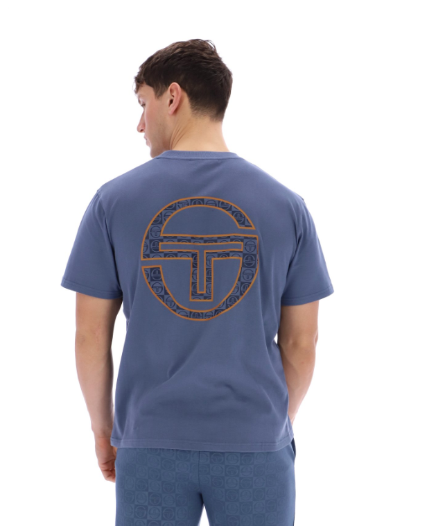 Sergio Tacchini Trento vintage indigo T-shirt featuring a classic fit and sporty style, displayed on a white background.
