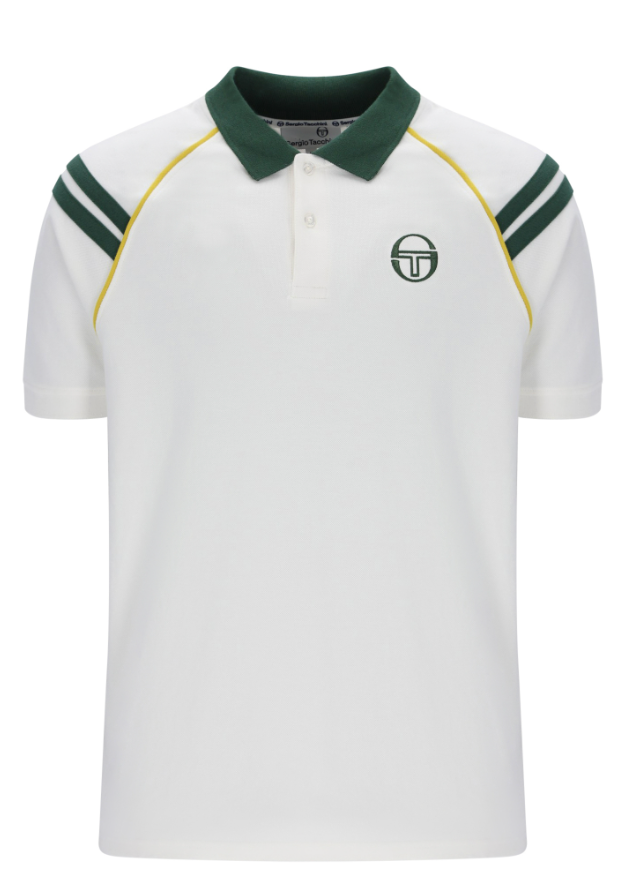 Sergio Tacchini New Cortona Polo Shirt in Gardenia and Pine Needle, casual men's polo with a classic collar and embroidered logo.