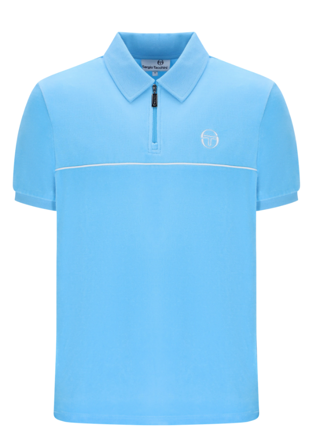 Sergio Tacchini Cardona Velour Zip Polo Shirt Baltic Sea/White